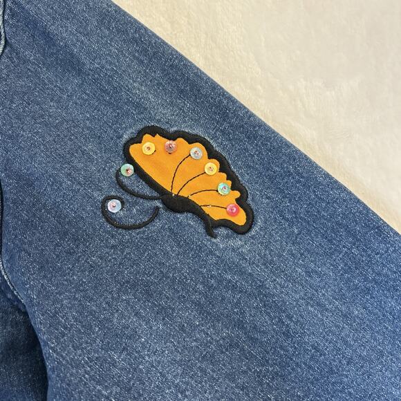 I Love Jesus Denim Jacket Women's X-Large Embroidered Sequin Flower Rainbow - Picture 9 of 16